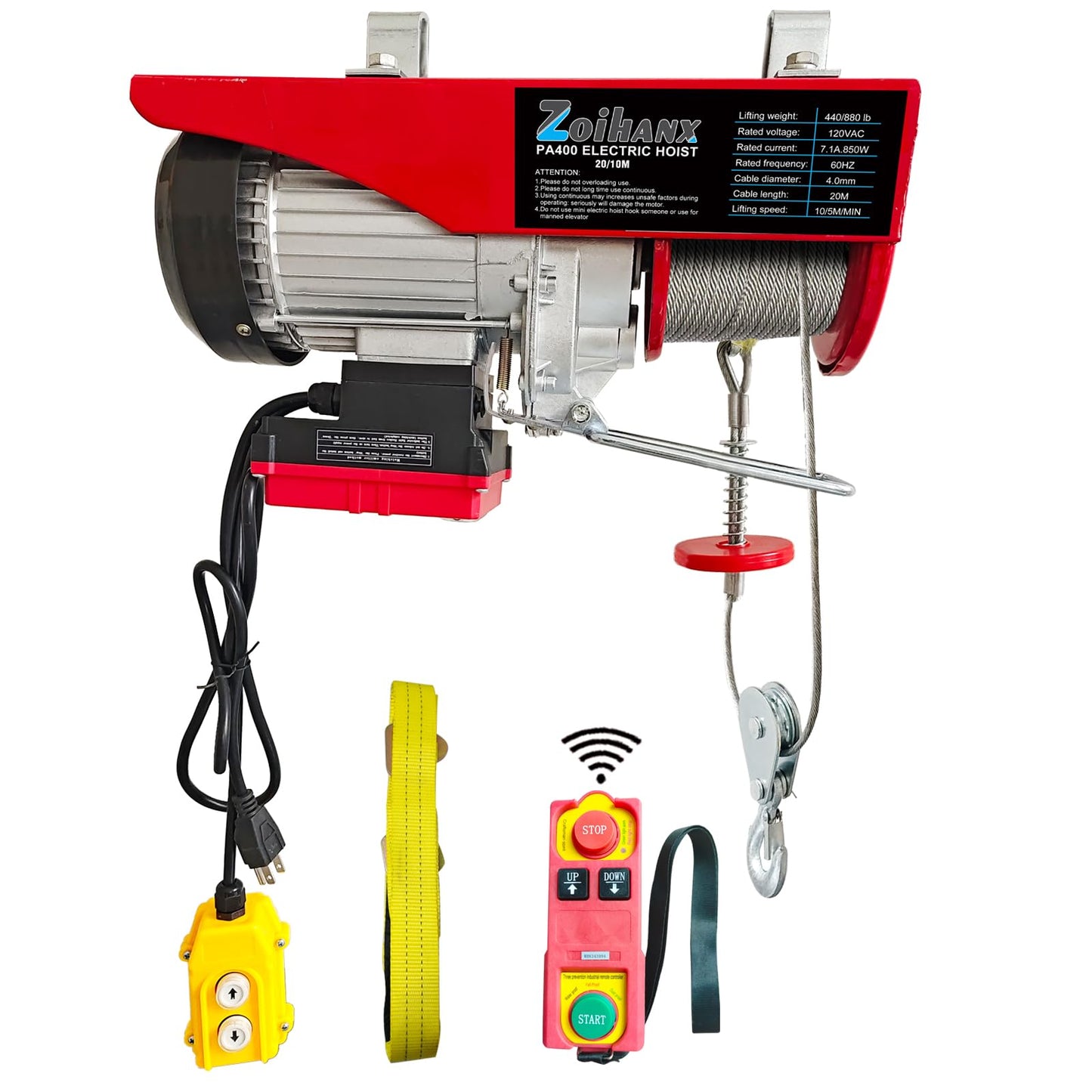 Electric Hoist Winch, 880 lbs 120V Electric Hoist with Remote Control,16ft/33ft Lifting Speed,328ft Wireless/Wire Electric Hoist for Garage,Warehouse,Factory,Construction Site, Attic