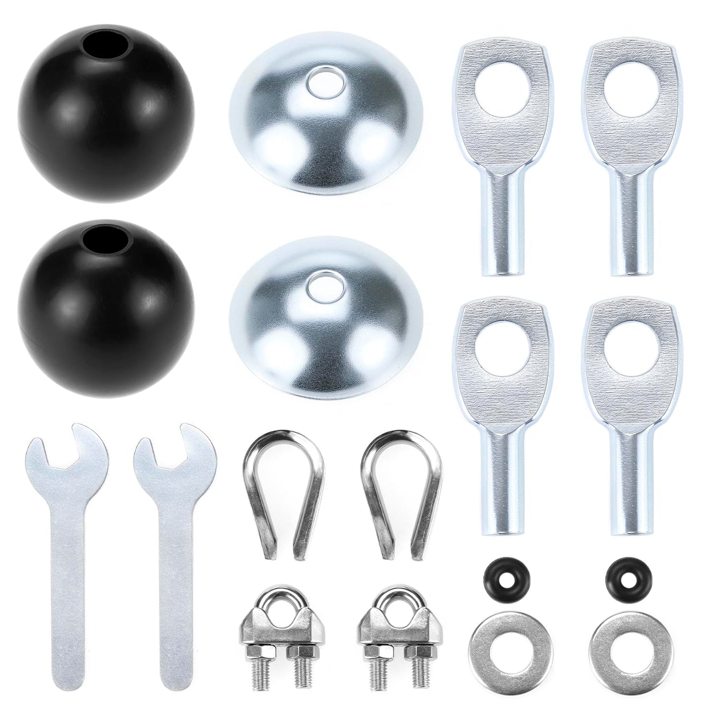 QWORK Gym Machine Cable Accessories Set - 5mm Cable Ball Stopper, Bowl-Shape Plate, Eyelet Terminal, Wire Rope Clamp, and Thimble