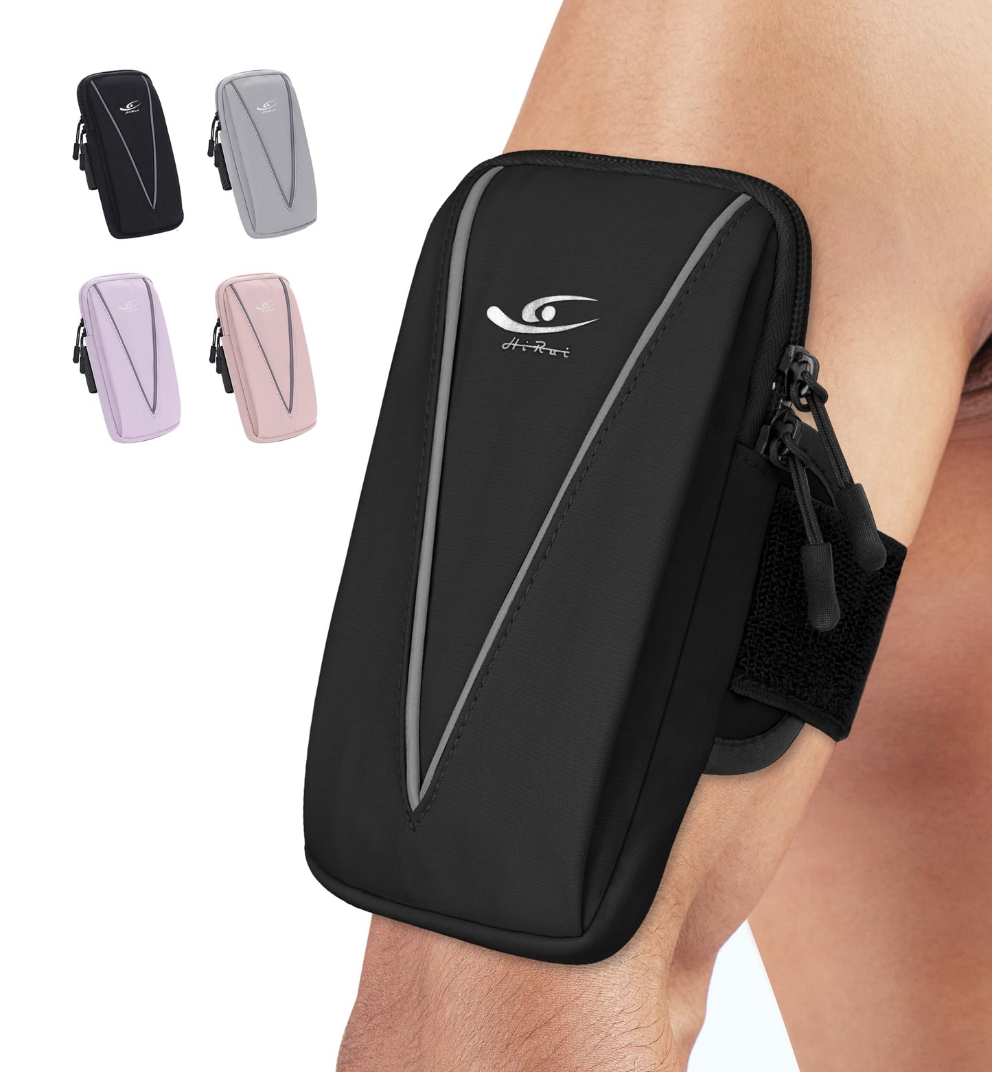 HiRui Cell Phone Holder Arm Bag & Wrist Bag for Phone, Sports Running Armband for Gym & Cycling, Compatible with iPhone 17/17Pro/Plus/16/15 Samsung Galaxy All Phones, Reflective & Adjustable (Black)