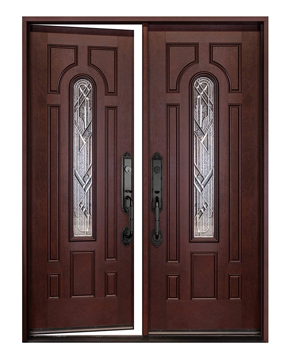 Front Door with Dual Sidelight FM280B Fiberglass Door (Left-Hand, Double Doors 36x36x80)