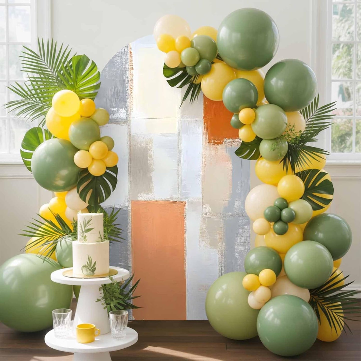Jnbasdffb 6.6 Modern Orange Beige Wedding Arch Cover,Stretchy Spandex Arch Backdrop Stand Covers FT,Abstract Oil