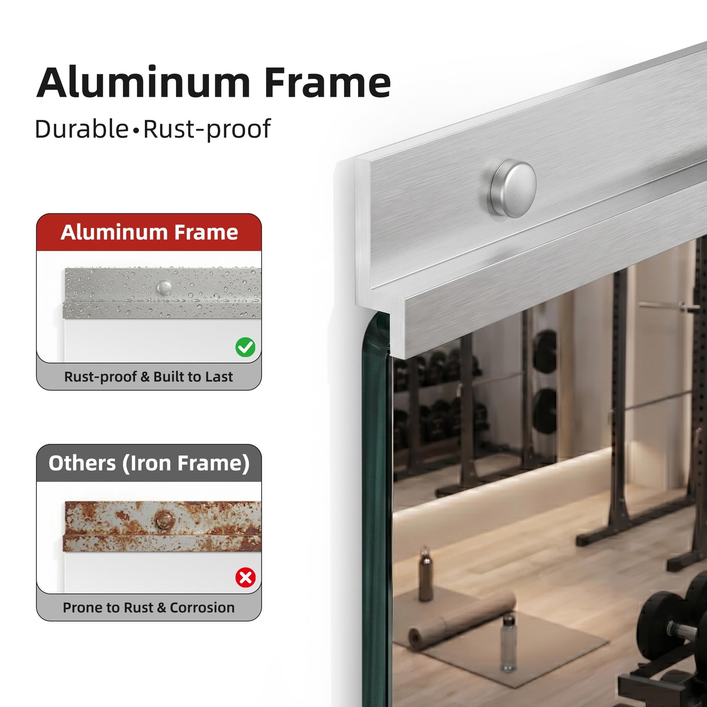 AMOISE Home Gym Mirror for Wall, 50"x25"-3PCS Frameless Tempered Glass Mirror, Large Full Length Mirror for Garage, Workout, Yoga Room, Dance Studio & Home Exercise