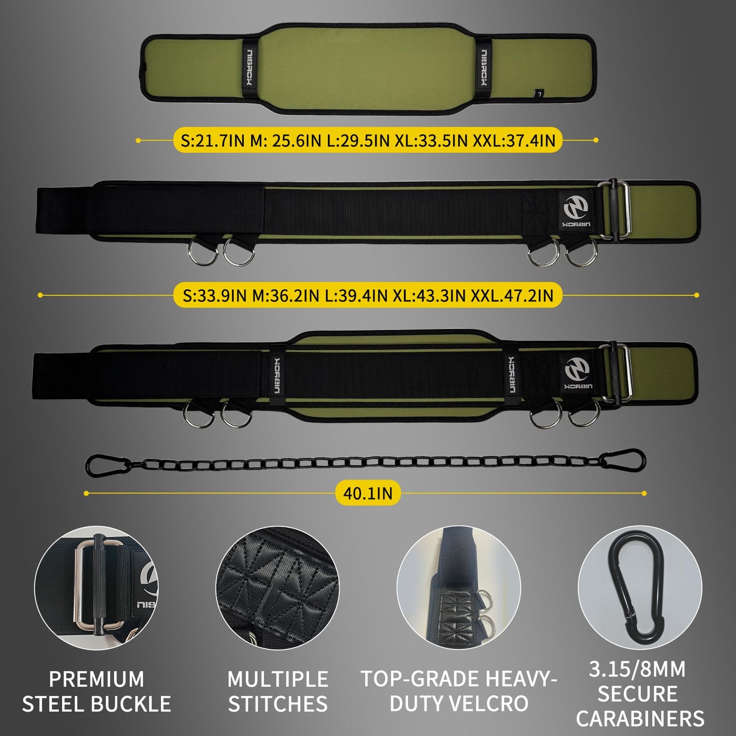 2-in-1 Weightlifting Belt & Dip Belt with 41 IN Steel Chain, Double-Layer Design, Powerlifting Gym Belt for Pull Up, Squat, Deadlifts & Added Weight Training, Unisex for Men & Women(Large)