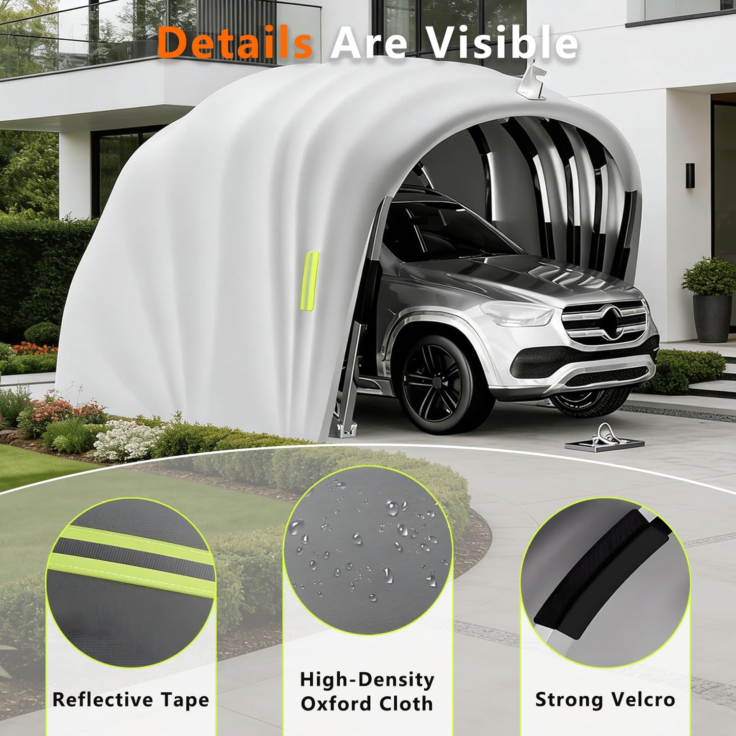 Semi Automatic Car Canopy, 19.35 x 8.8 Ft Garage Shelter with Heavy-Duty Oxford Fabric, Stainless Steel Frame - Waterproof, UV-Resistant, Windproof for Outdoor Vehicle Protection, Grey