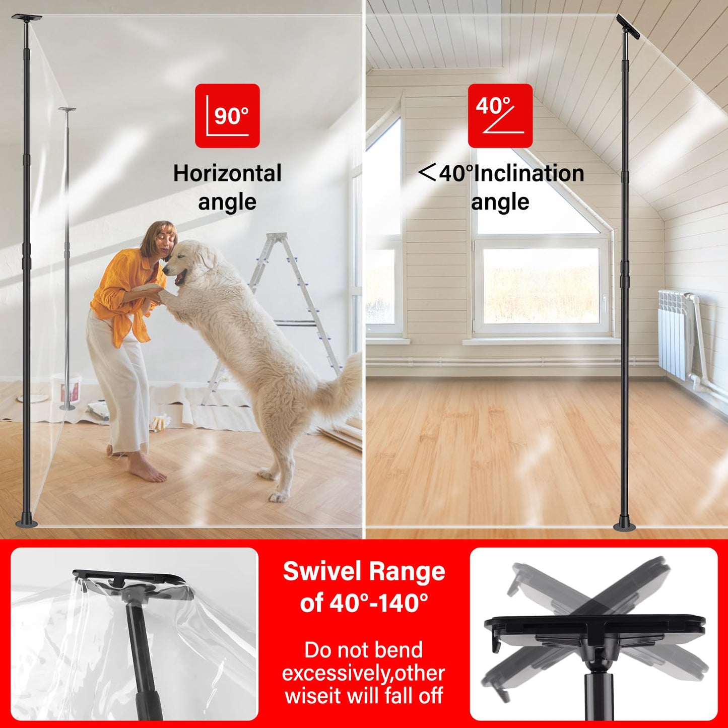 10FT Dust Barrier Poles Kit,Spring Retractable Zipper Wall Poles for Dust Barriers System,Home & Construction,Spring Barrier Loaded Poles for Renovation & Construction Renovation(Exclusive Patent)
