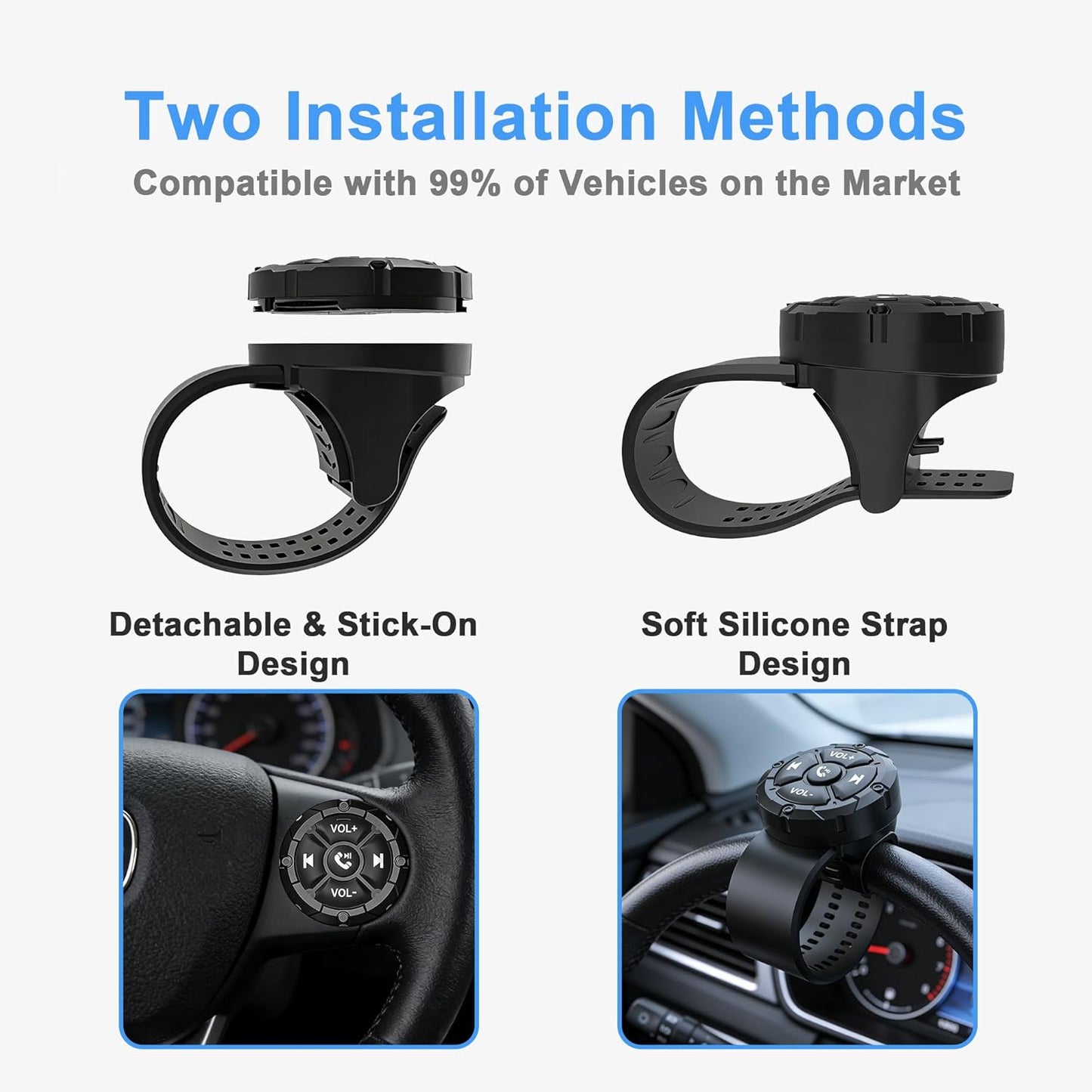 Bluetooth Media Button, Waterproof Wireless Music Controller for Car Steering Wheel, Bike & Motorcycle Handlebars