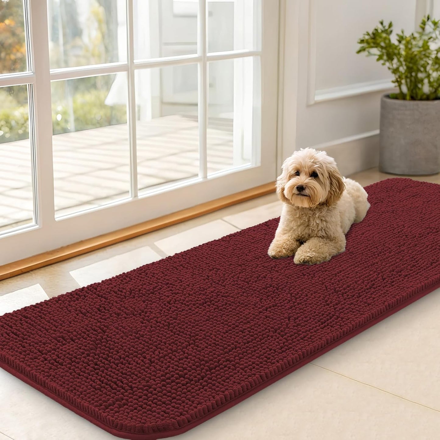 OLANLY Dog Door Mat - Absorbent Non-Slip Washable Doormat for Muddy Paws | 59x20 Caramel Russet