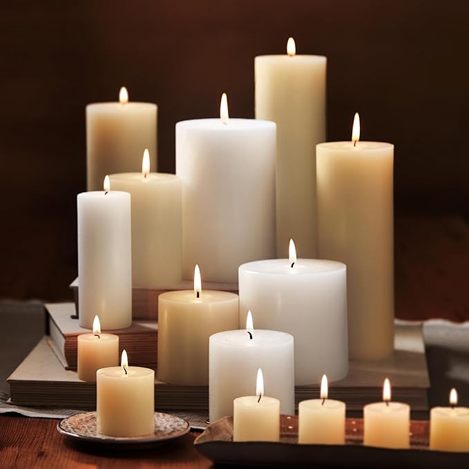 tag Chapel 4X4 Ivory Pillar Paraffin Wax Candle Unscented Drip-Free Long Burning 75 Hours For Home Decor Wedding Parties 4x4 Ivory