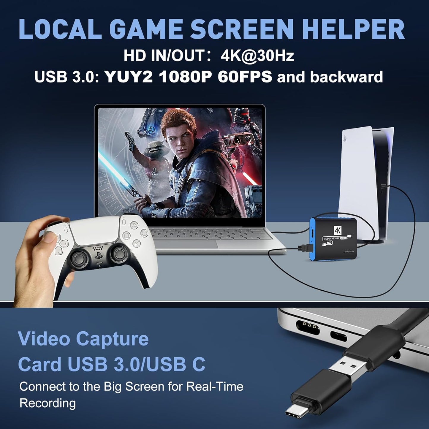 SUDTREEV 2, 1, PS4, PS5, USB3.0 1080P 60FPS 4K@30Hz Capture Card for Nintendo Switch Switch OLED, Steam Deck, Xbox