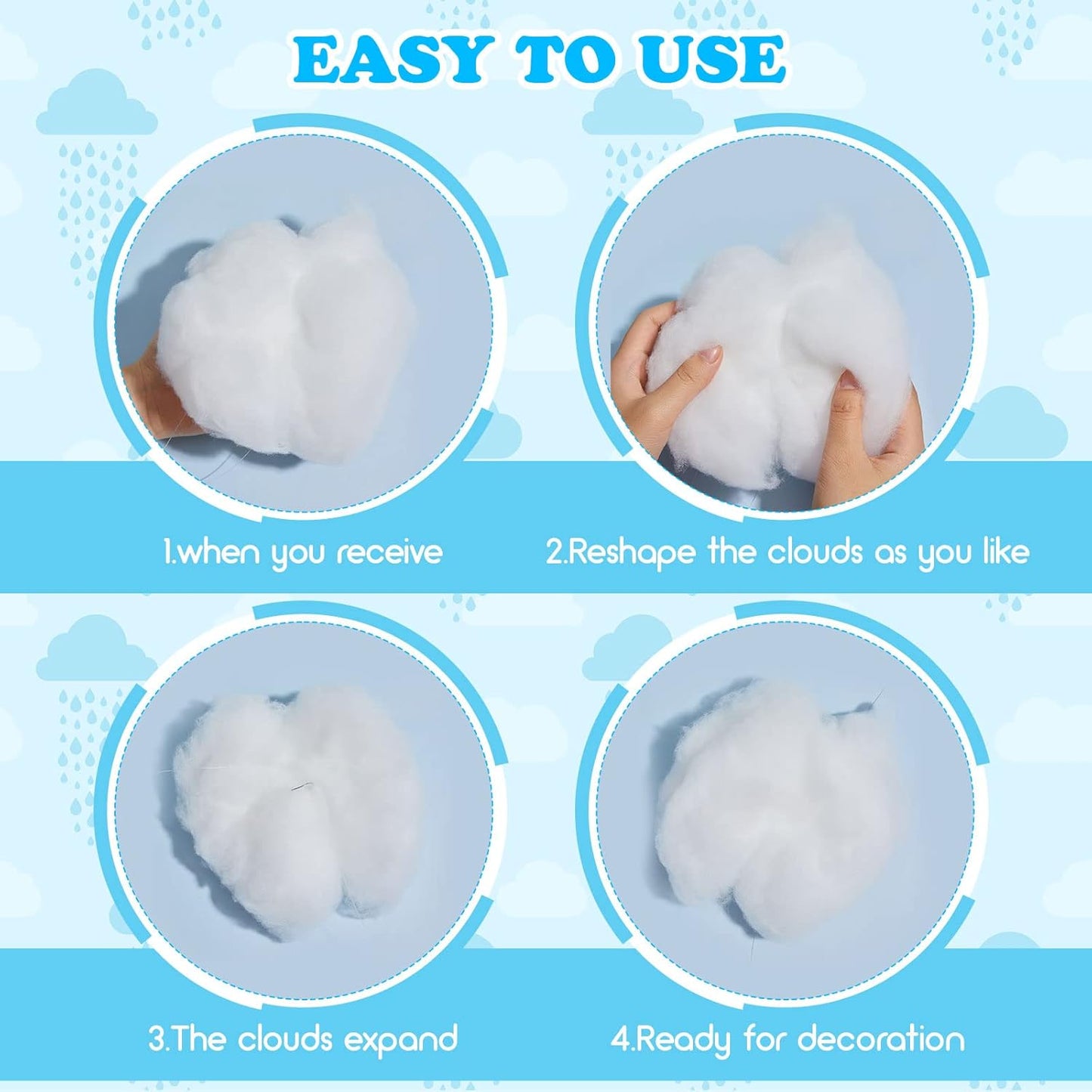 Skiennix 15 Pcs Artificial Cloud Props - 3D Raindrop Garland Set for Baby Shower & Party Decor