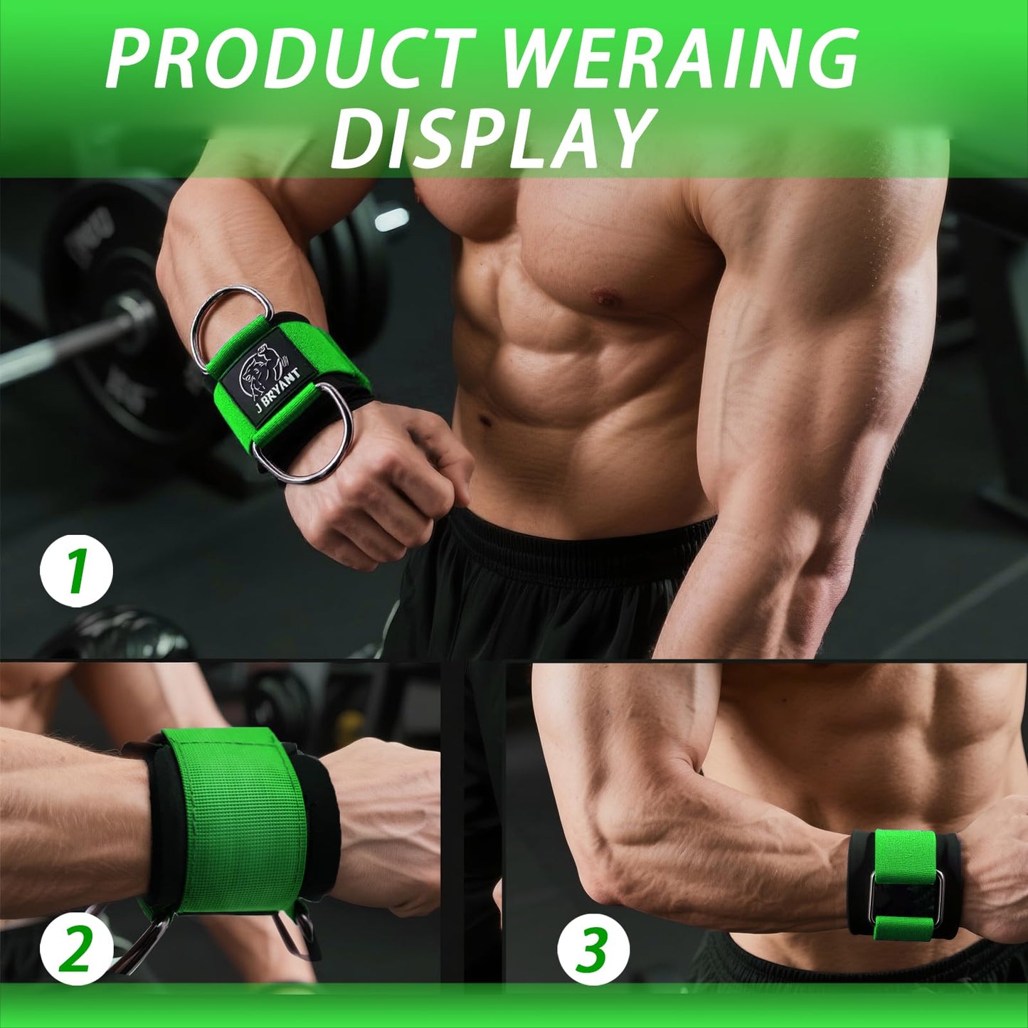 J Bryant Wrist Cuffs for Cable Machine Lateral Raise – Heavy Duty Double D-Ring Straps with Padded Neoprene – Comfortable Adjustable Wrist Support for Gym Pulley System – 2 Sizes for Men & Women