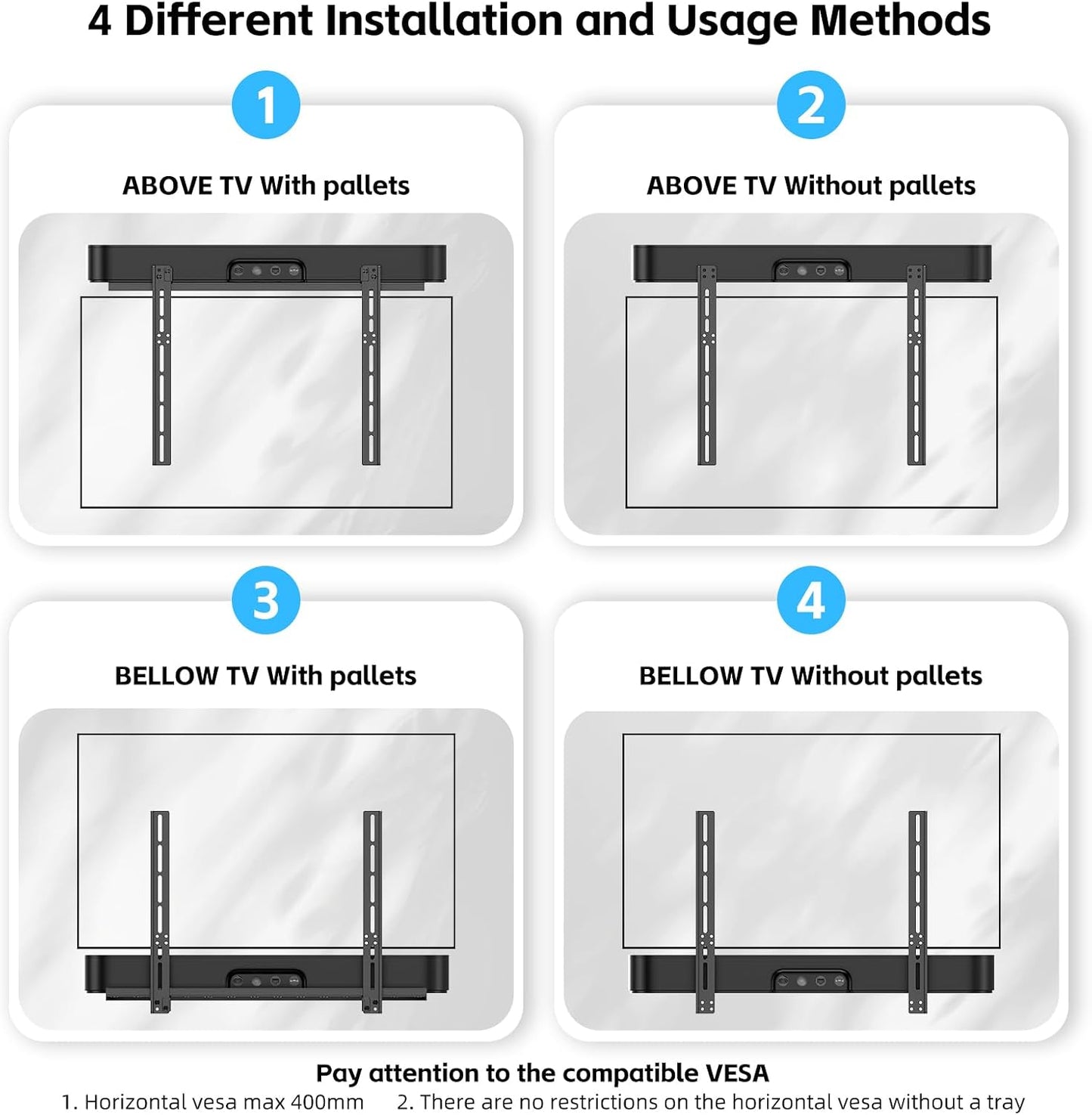 CABTE 22 lbs, Soundbar Mount with Adjustable Height, Sound bar Mount up to Soundbar Mount Under TV or Above TV
