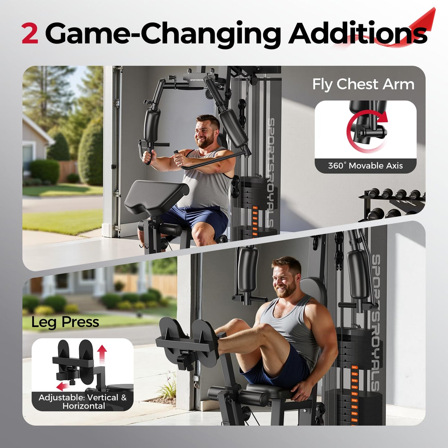 Sportsroyals Home Gym, Multifunctional Workout Station with Leg Press, 150LBS Weight Stack Full Body Workout Equipment for Home Exercise Fitness Strength Training (Black)