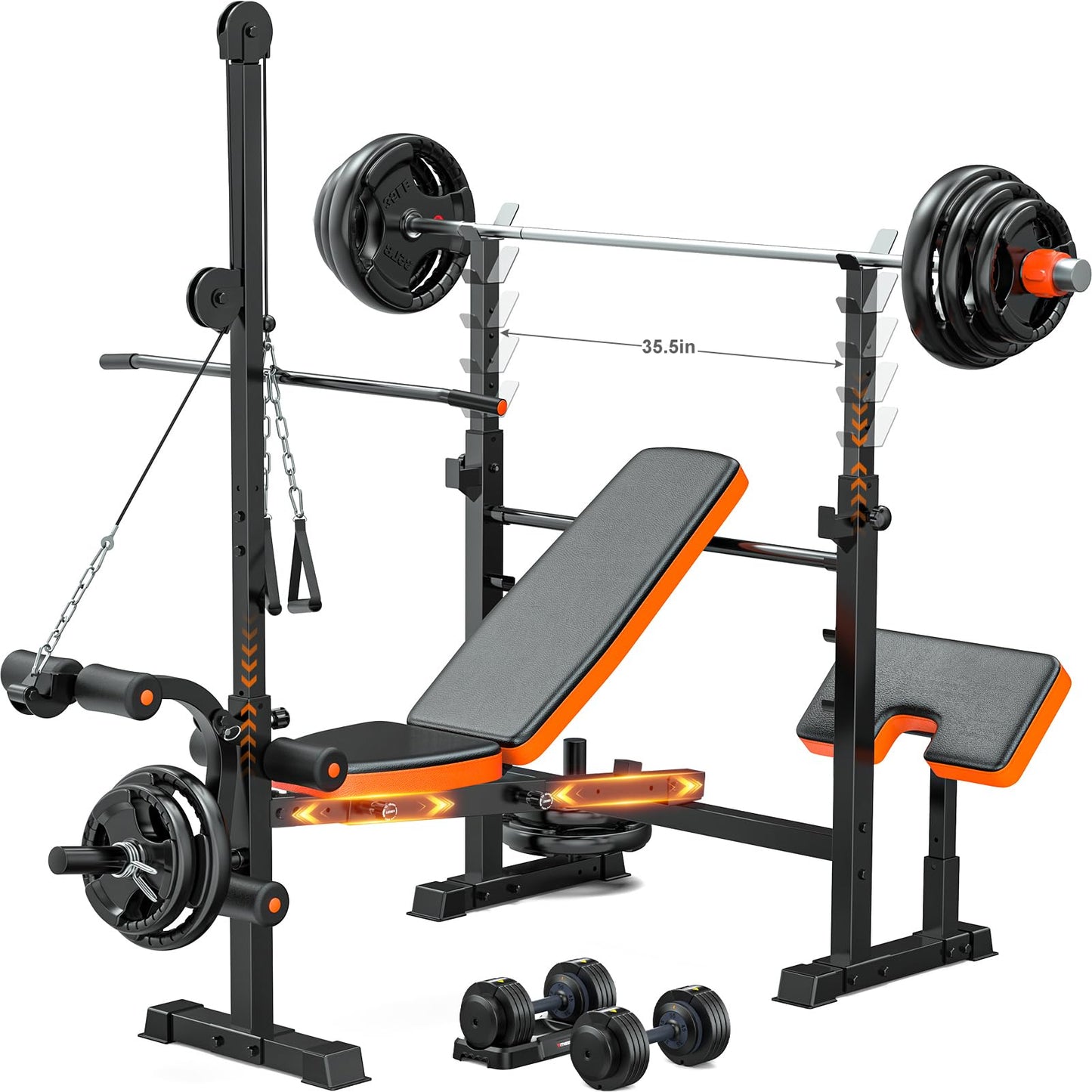 Fostoy 800lbs 8-in-1 Weight Bench – Lat Pulldown, Leg Extension/Curl, Press Bench with Preacher Curl & Adjustable Seat for Home Gym (800lbs 8-in-1 Weight Bench)