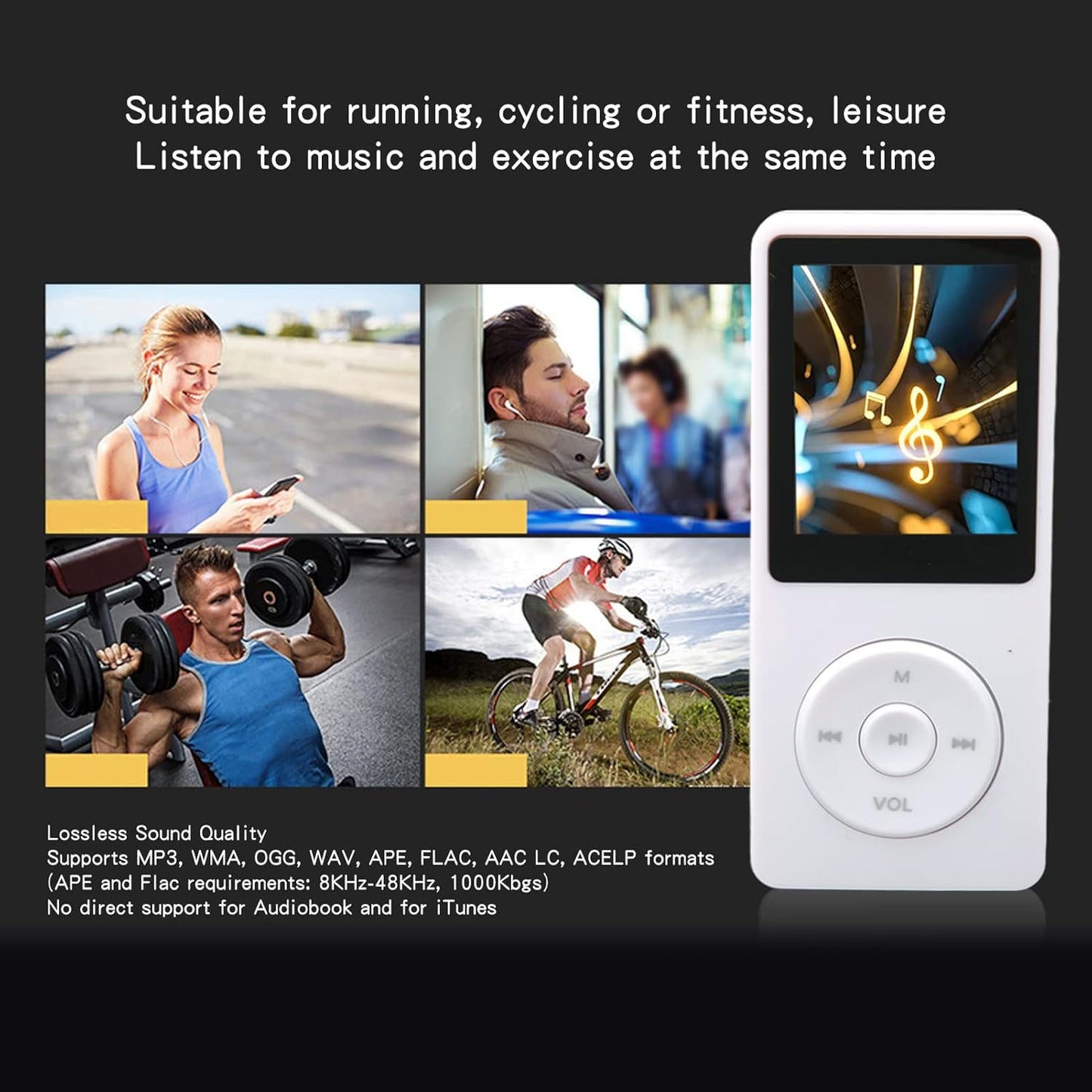 Zopsc MP3 MP4 8GB 64GB 30 Player, Memory Expandable, Hour Playback Lossless Sound, Lightweight Portable White