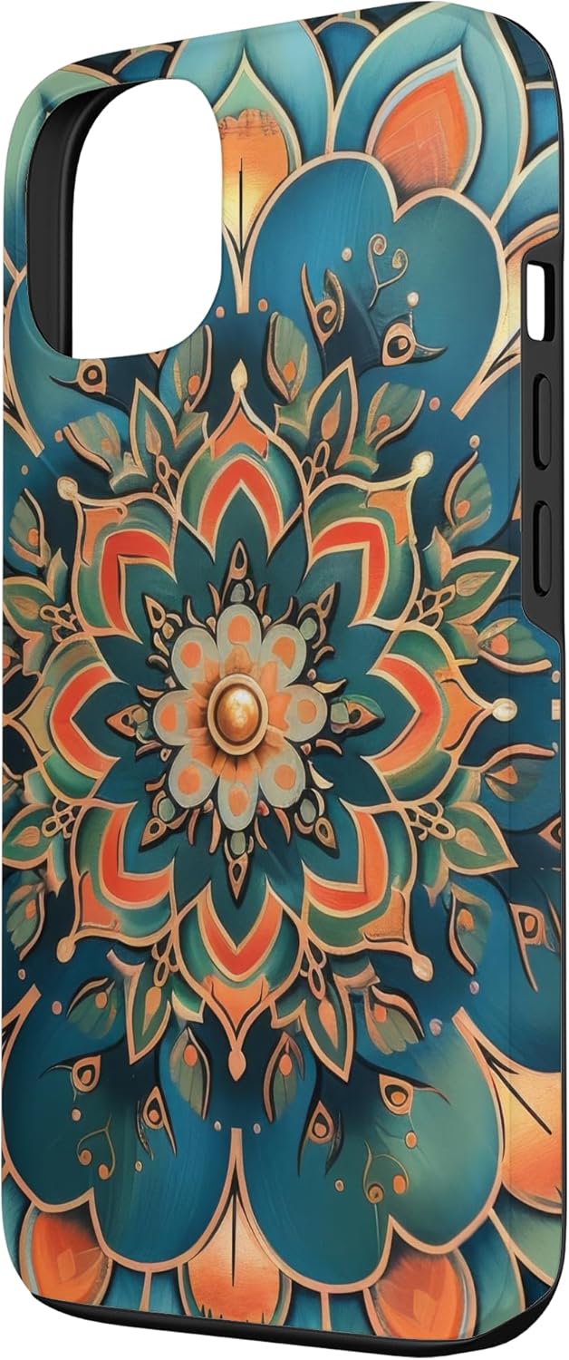 Colorful Mandala Gear 13 iPhone Teal and Salmon Mandala Pattern Case
