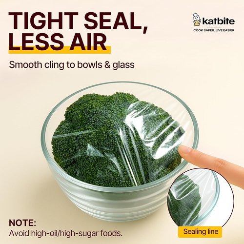Katbite Plastic Wrap - Durable 12" x 1200' Clear Food Service Film with Removable Slide Cutter