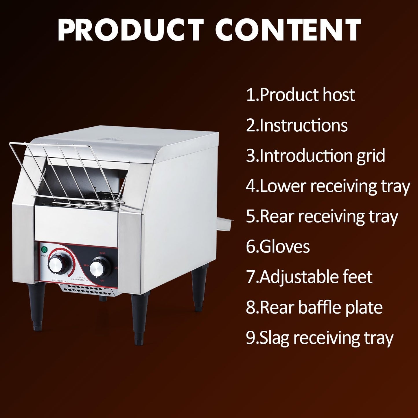 Commercial Conveyor Toaster 150 Slices/Hour, 1340W Heavy Duty Stainless Steel Electric Oven with Dual Heating Tubes for Restaurant Bagels and Croissants