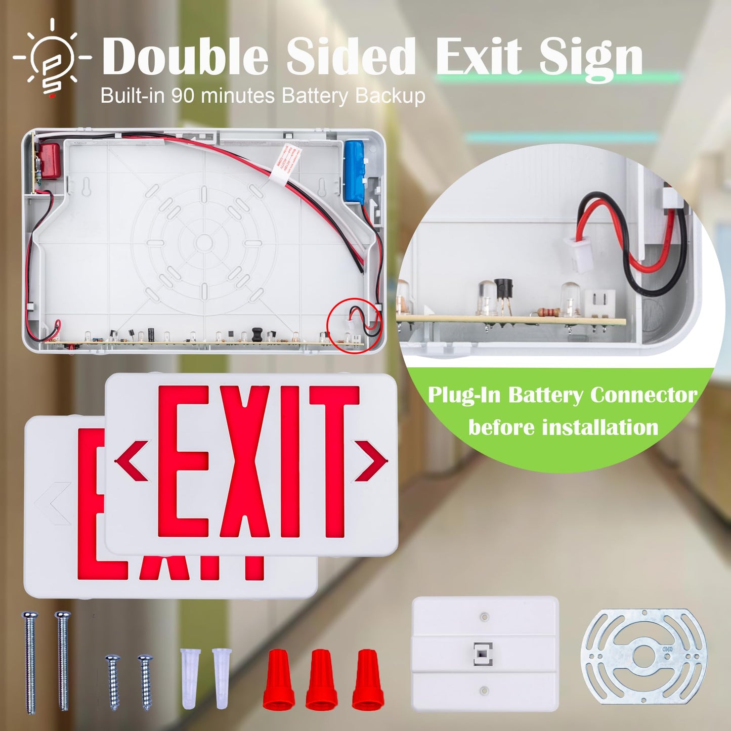 Gruenlich LED Exit Sign, Emergency Light with Double Face and Battery Backup, UL 924 Qualified, AC 120/277V, US Standard Hardwired Red Letter Exit Lights for Business, 6-Pack