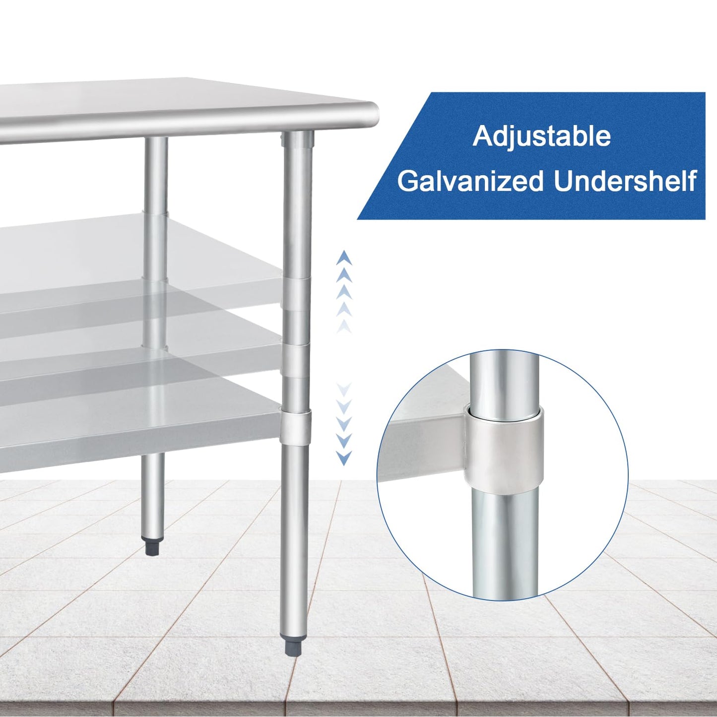 HARDURA Stainless Steel Table 30X60 Inches with Undershelf and Galvanized Legs NSF Heavy Duty Commercial Prep Work Table for Restaurant Kitchen Home and Hotel