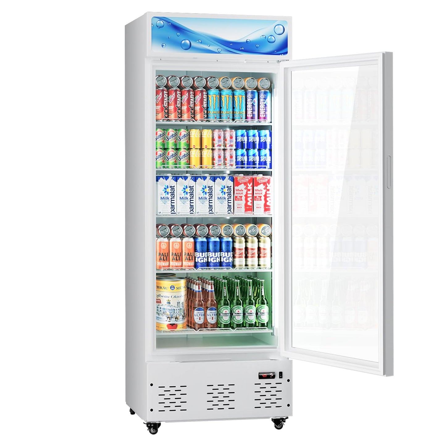 ECEVT 26.8'' W Commercial Beverage Refrigerator, 15 Cu.ft Upright Display Merchandiser Cooler Fridge with LED Light, Adjustable Shelves & Lockable Door for Restaurant Grocery Stores Home, White