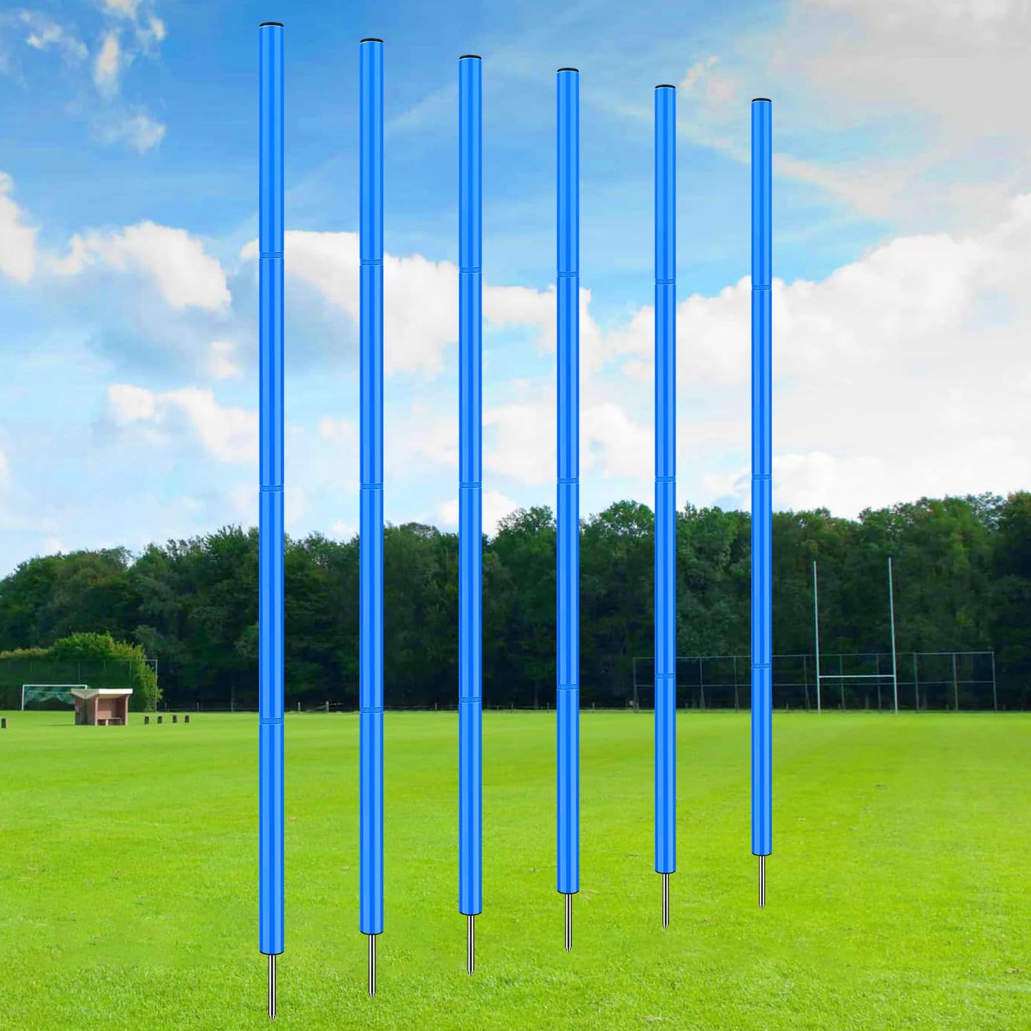 TOBWOLF 6PCS 6FT Adjustable Football Agility Training Poles, Flexible Soccer Agility Poles Soccer Training Sticks, Outdoor Sports Coaching Sticks for Youth Adult Athletes Speed Agility Training, Blue