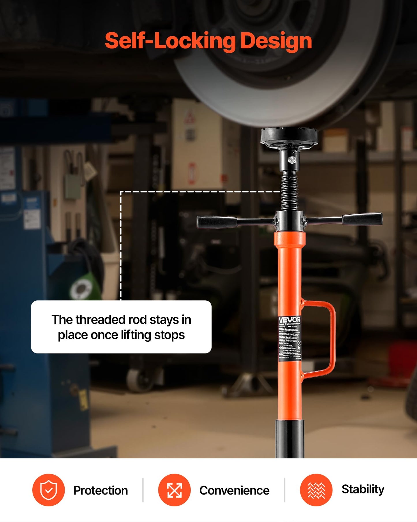 VEVOR Underhoist Support Stand, 1 Ton (2204 lbs) Capacity Under Hoist Jack Stand with Handle, Adjustable Height, Bearing Mounted Spin Handle, Self-Locking Threaded Screw, Support Vehicle Components