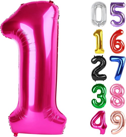 Hot Pink Number 1 Balloon - 40 Inch Shiny First Birthday Decoration for Boys & Girls