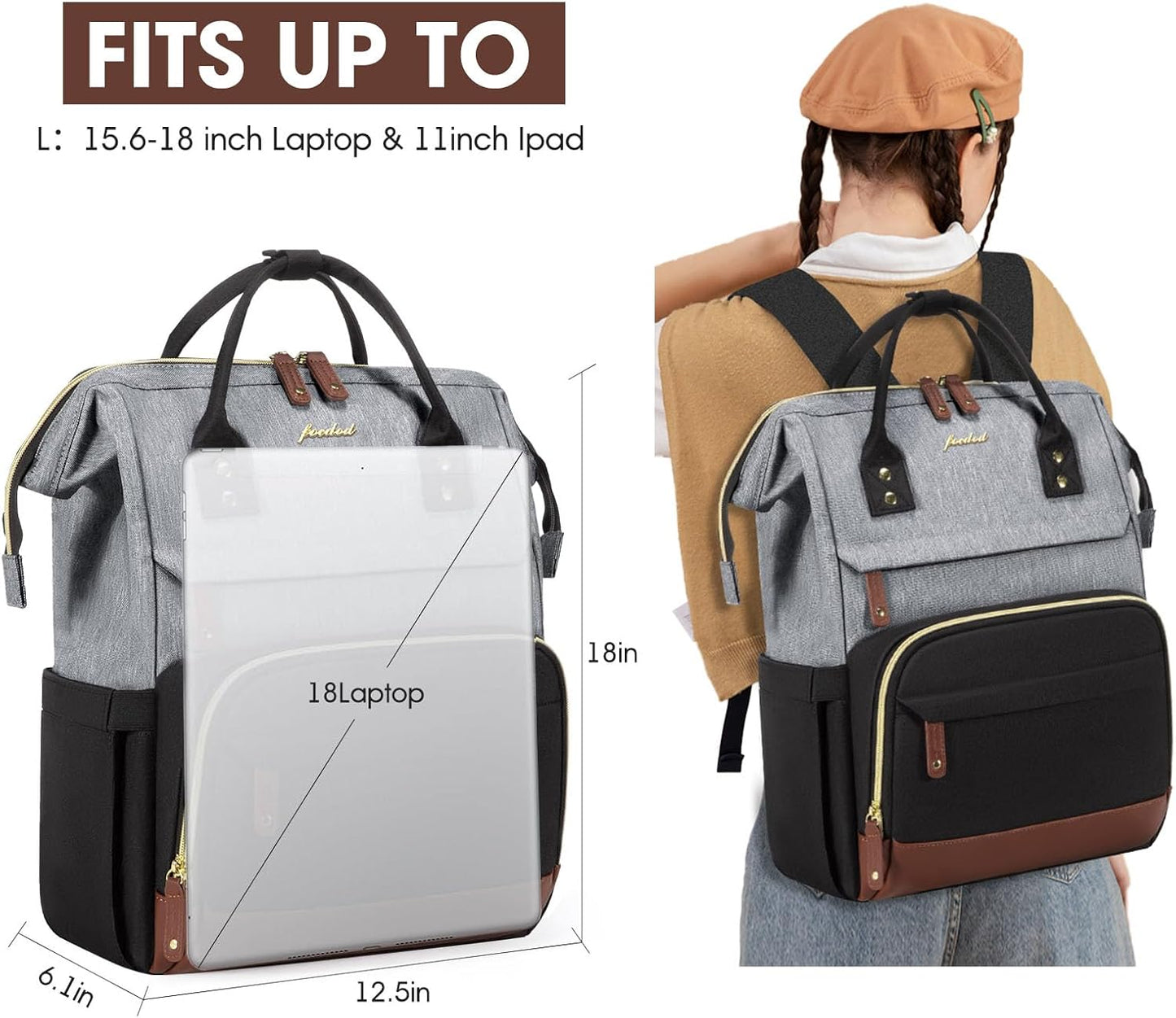 Backpack 18 Inch BackPacks Pack Daypack Laptop for Womem Work Bags: Travel With USB Charging Port Anti Theft Durable