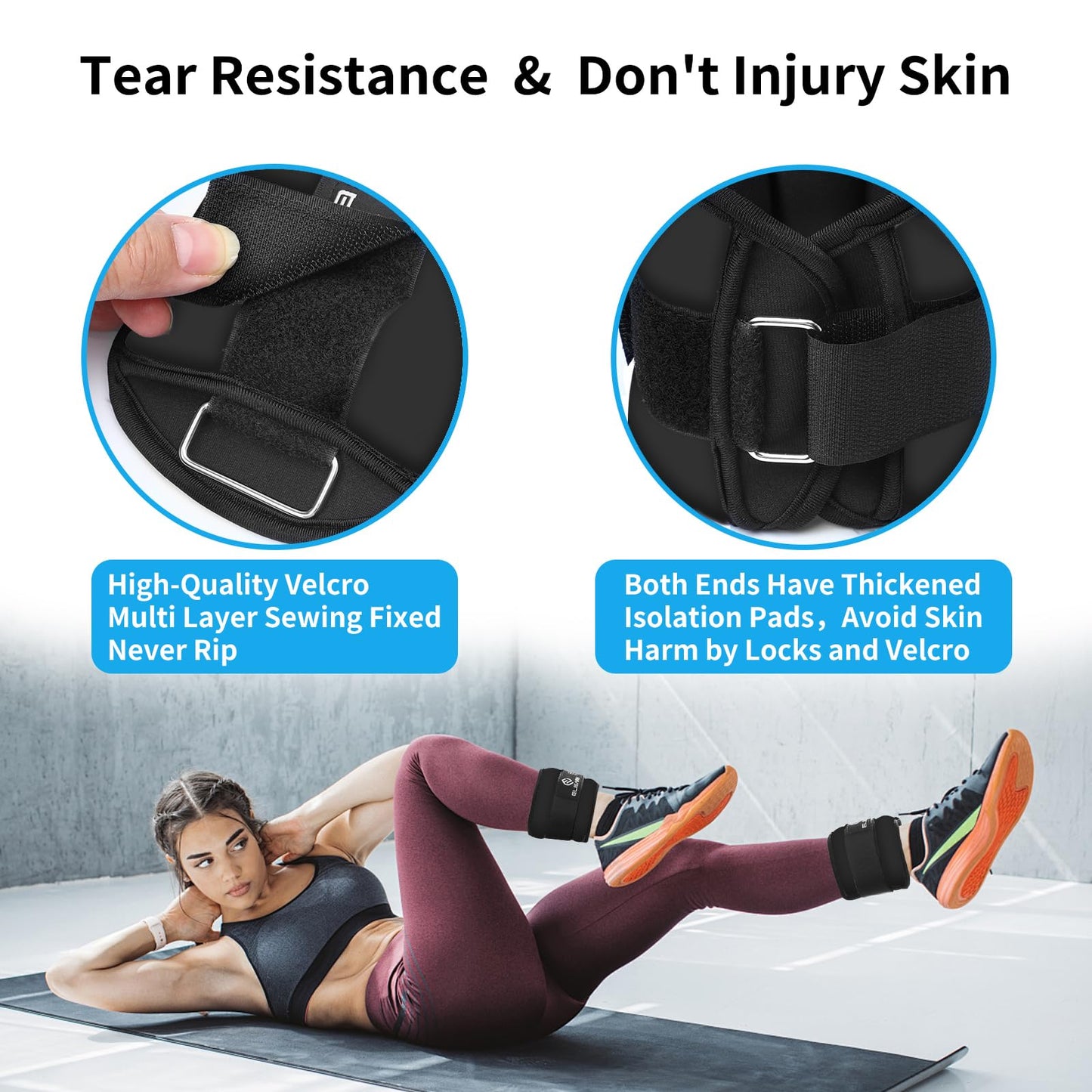 ELEAMY Ankle Weights for Women & Men - 1lb/2lb/3lb Pairs for Walking, Running, Yoga, Fitness - Premium Ice Silk Fabric - Comfortable, Durable & Tear Resistant - Black (1.0lb*2)