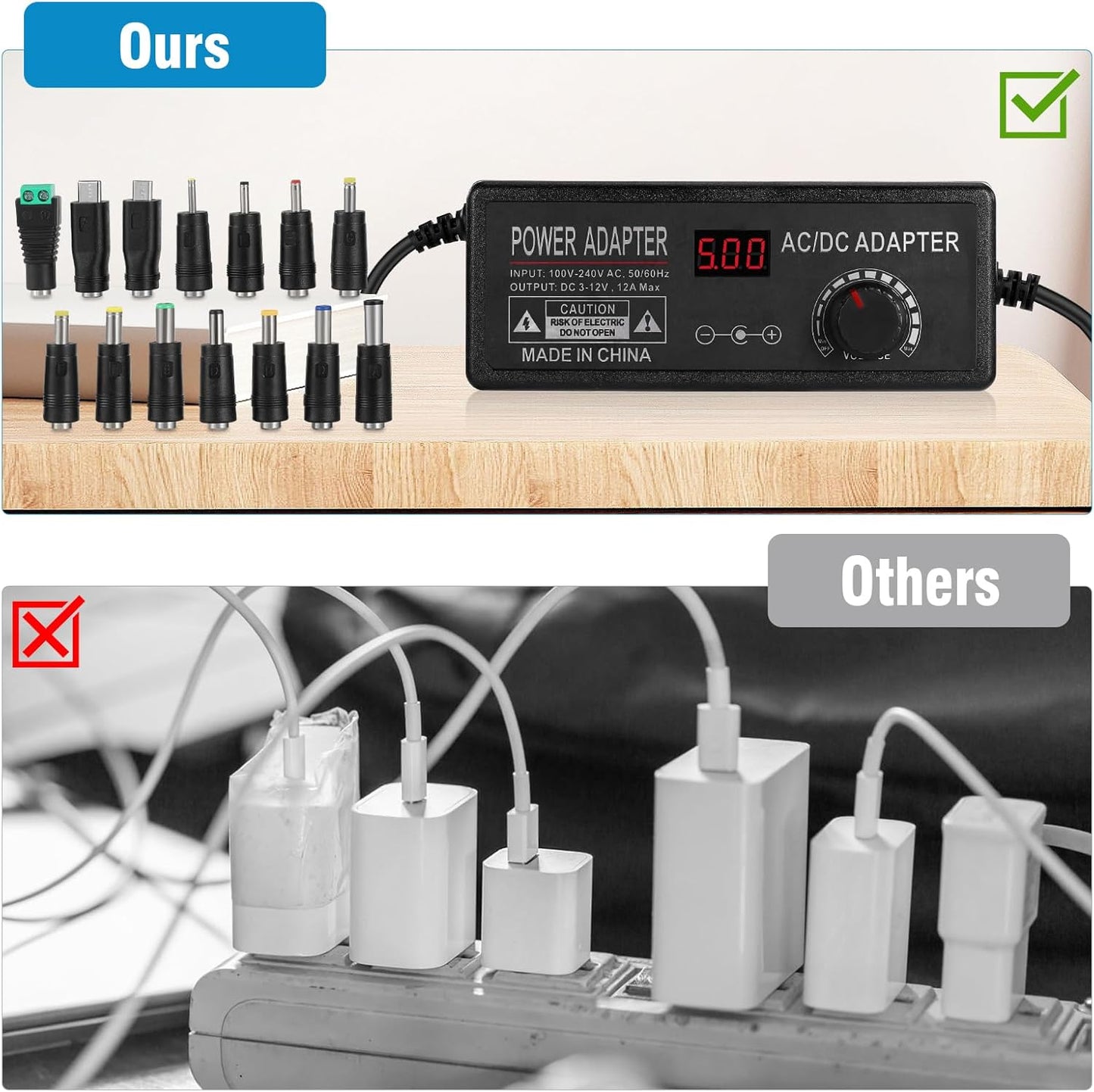 LQYLXR 3V~12V 12A 144W Adapter,3V 4V 5V 6V 7V 8V 9V 10V 11V 12V, 14 Universal Power Supply Adjustable Variable
