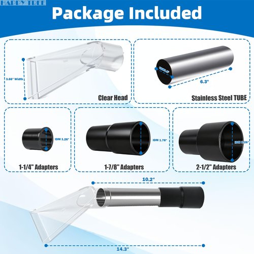 Happy Tree Universal Fit All Existing Shop Vacs with 2-1/2" &1-7/8" &1-1/4" Adapter Wet Extraction Accessory for Upholstery & Carpet Cleaning & Auto Detailing Shop Vac Extractor Attachment Hose Kit
