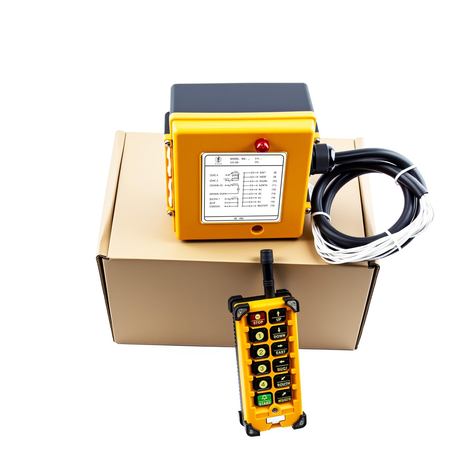 Yatilo F23-BB Industrial Wireless Crane Remote Control Kit for Overhead Crane, Hoist and Winch, 10 Channels, Universal Wide Voltage 16V-440V AC/DC, IP65 Waterproof (1 Transmitter & 1 Receiver)