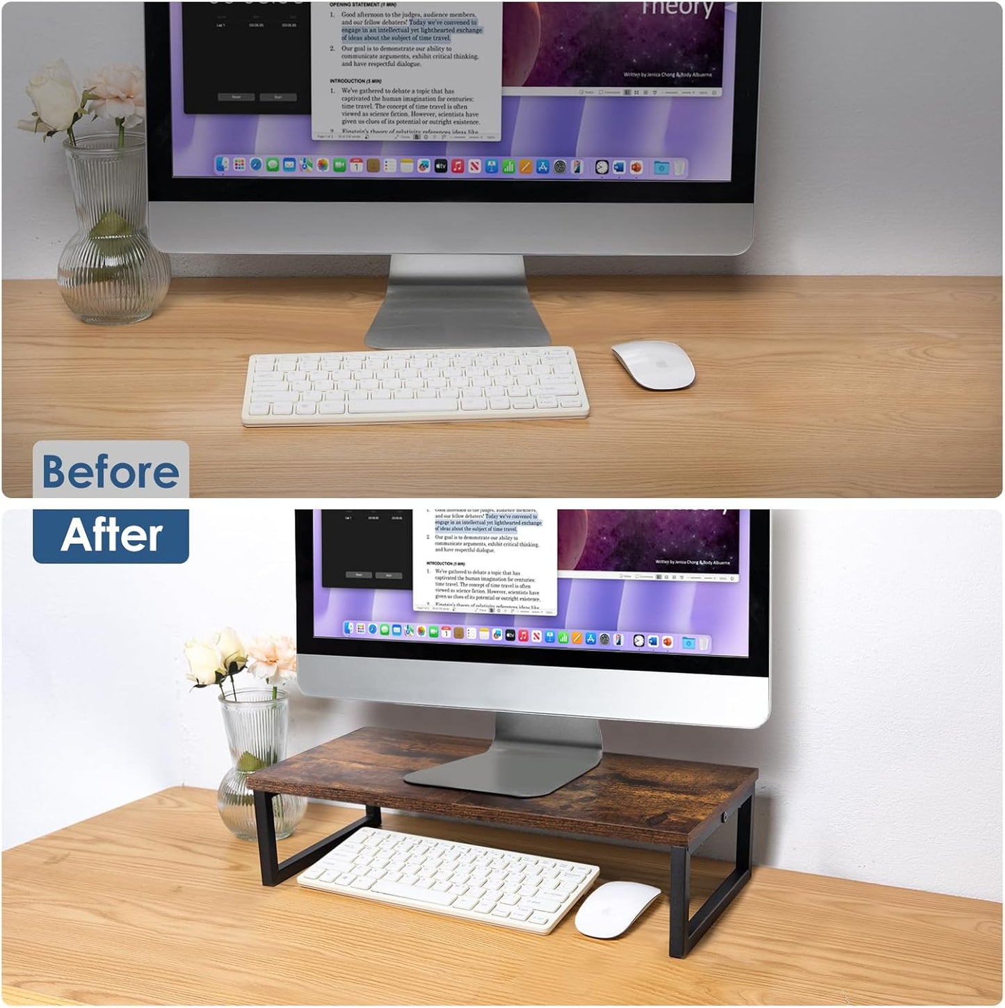 20 Inch ARCOBIS Monitor Riser, Wood & Metal Computer Monitor Stand Riser for Desk, Rustic Brown