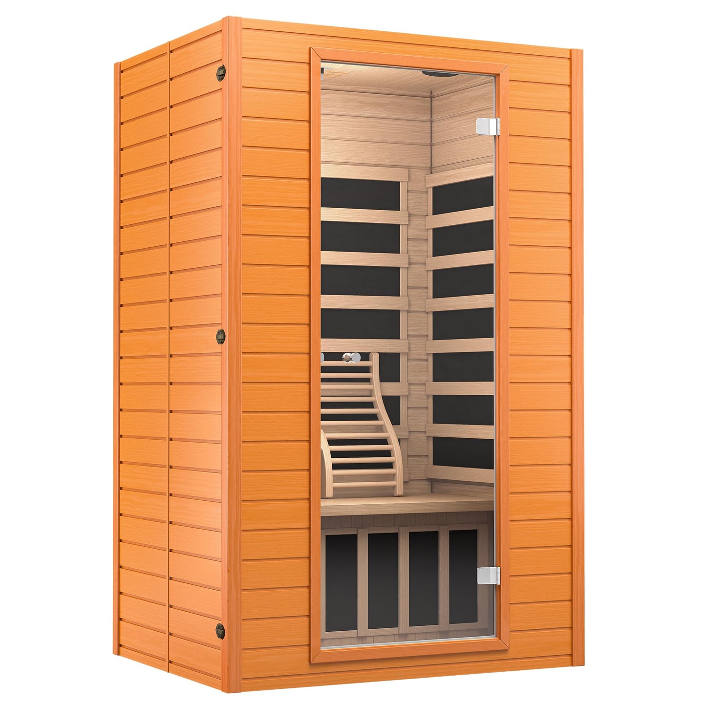 springspa Far Infrared Sauna for Home, Home Indoor Infrared Sauna for 2-Person, Canadian Hemlock Wood Sauna Room with Low Emf Red Light Therapy, 9 Chromotherapy Lights, Bluetooth Speakers