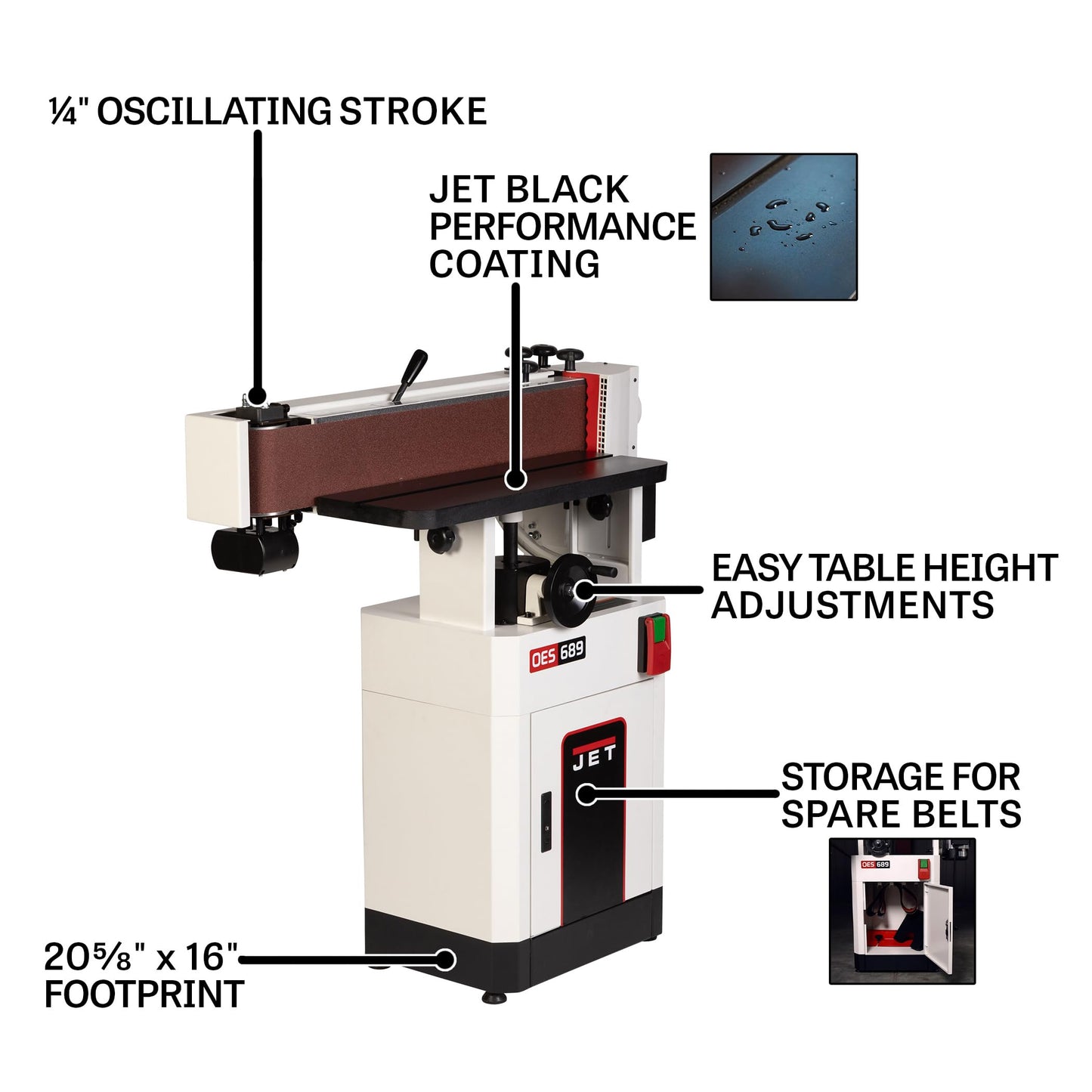 JET Black 6" x 89" Oscillating Edge Sander, 1-3/4 HP, 115/230V 1Ph (Model OES-689-BLK)