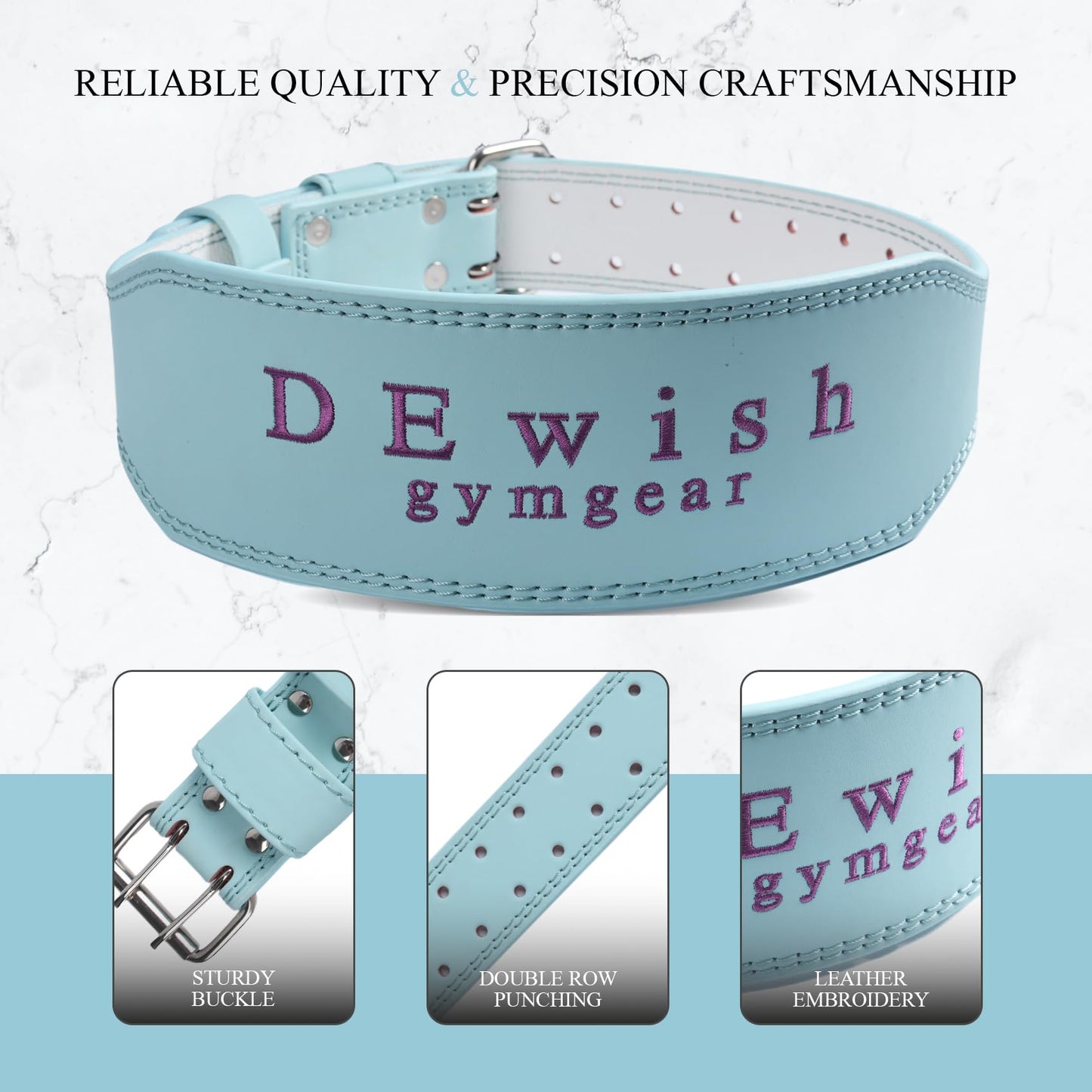 Leather Weightlifting Belt, 10 Adjustable Holes, 4”Width, Double Prong Power Belt for Gym Bodybuilding, weightlifting, powerlifting, squats and deadlifts (Blue, XS (23"-27"))
