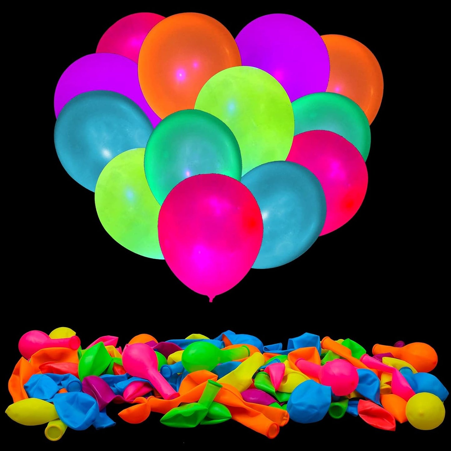 Skiennix UV Neon Balloons - 100 Pcs Glow in the Dark Party Decorations | Blacklight Reactive Fluorescent
