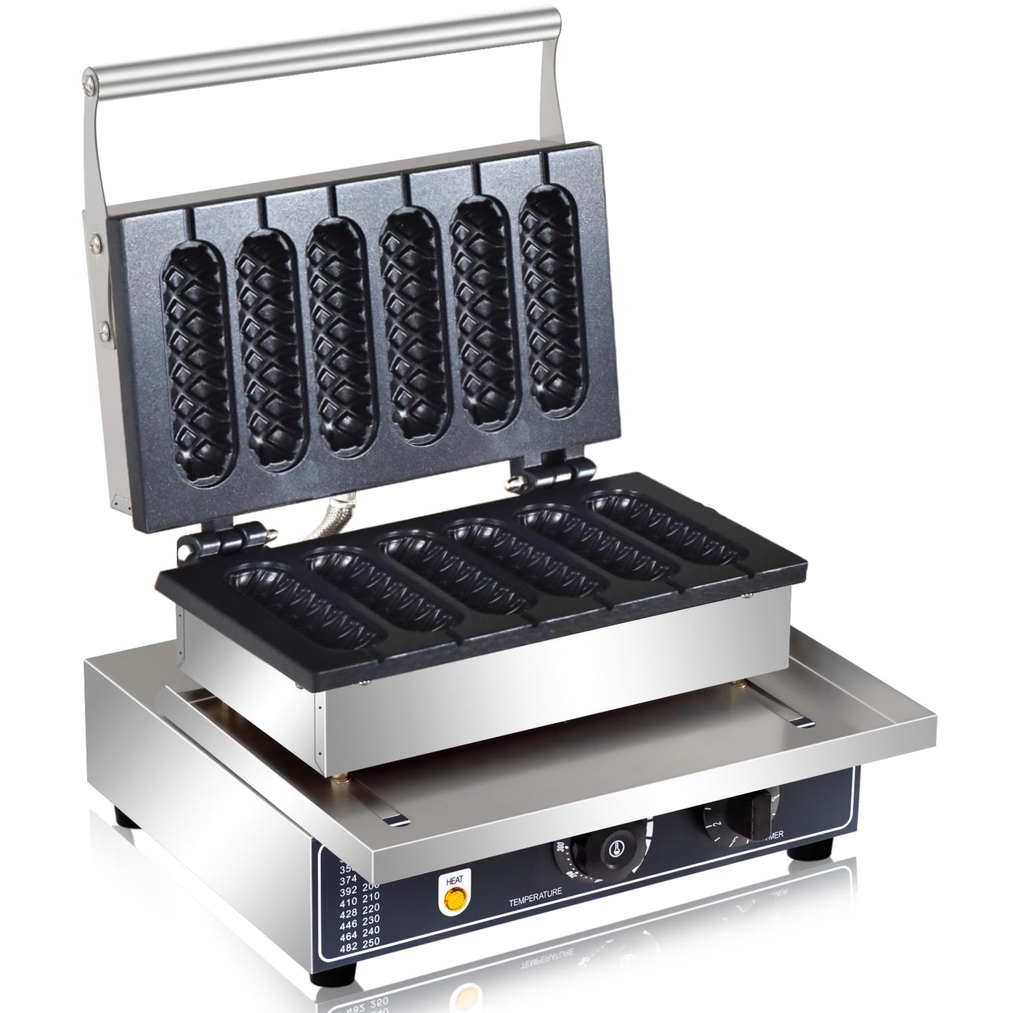 Commercial Corn Dog Waffle Maker,1600W Lolly Stick Waffle Maker,6 Slice Non-Stick,Stainless Steel Corn Hot Dog Waffle Iron with Temp and Time Control, for Restaurant Bakery Snack Bar Family.
