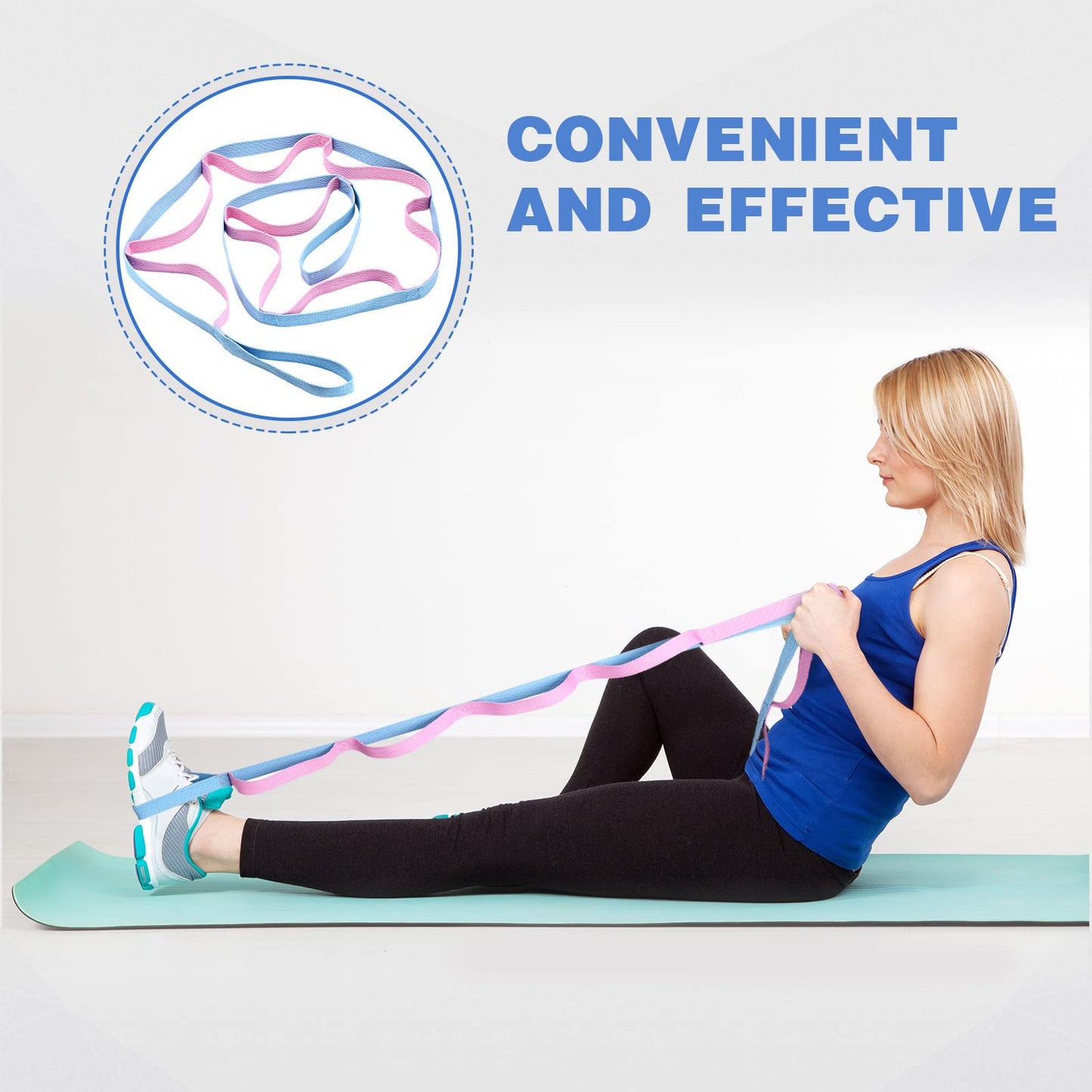 Leyndo 2 Pcs Stretching Strap with 10 Loops -yoga Strap for Physical Therapy, Non-elastic Exercise Straps for Home Workout, Pilates, Exercise, Dance, Gymnastics