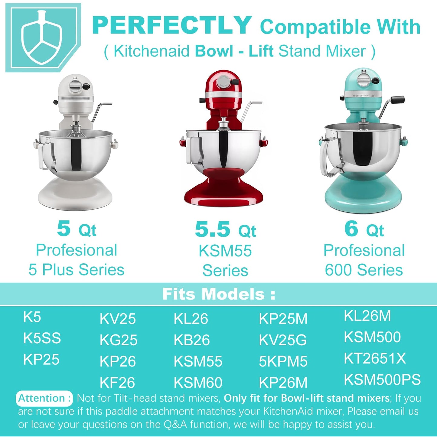 Flat Beater Compatible with KitchenAid 5-6 Quart Bowl-Lift Stand Mixer, airkitrep Polished Stainless Steel Paddle Attachment Replacement for Kitchen Aid Stand Mixers, Heavy Duty and Dishwasher Safe