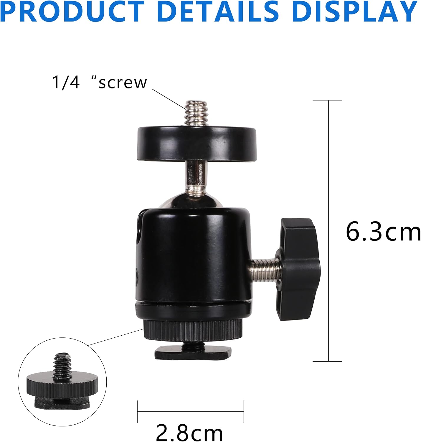 360 1/4 inch (2 Pack) Hot Shoe Mount Adapter Degree Swivel Mini Ball head with Screw for DSLR Camera, Monitor