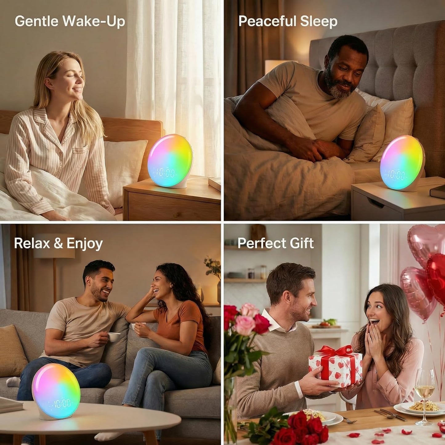 17 5W 25 Wake Up Light Sunrise Alarm Clock for Bedroom, Nightlights, Sound Machine with Bluetooth Speaker, Soothing