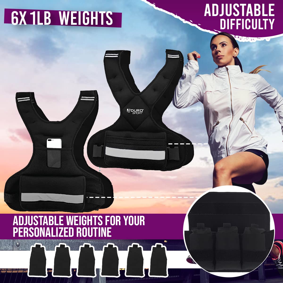 "Aduro Sport Adjustable Weighted Vest Workout Equipment, 4lbs-10lbs Body Weight Vest for Men, Women, Kids"