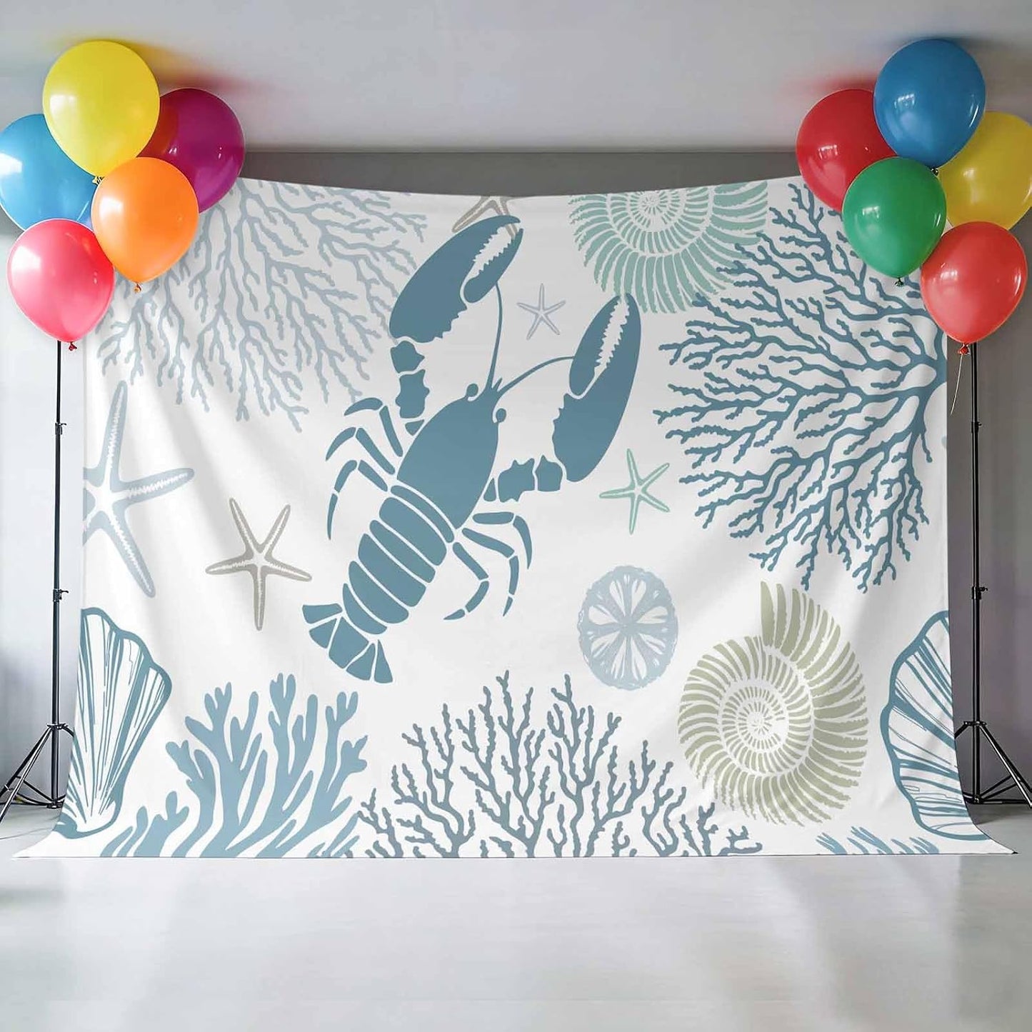 Znujuabbrel 12x8ft Photography Backdrop,Ocean Teal Blue Lobster Coral Starfish Professional Photo Backdrops