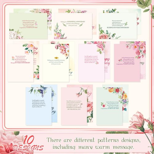 Motiskyy 50 Pack Christian Anniversary Cards with Envelopes and Stickers Religious Anniversary Faith Based Blessings Greeting Cards Bulk for Couples Churches Wife Wedding Celebrating Moments