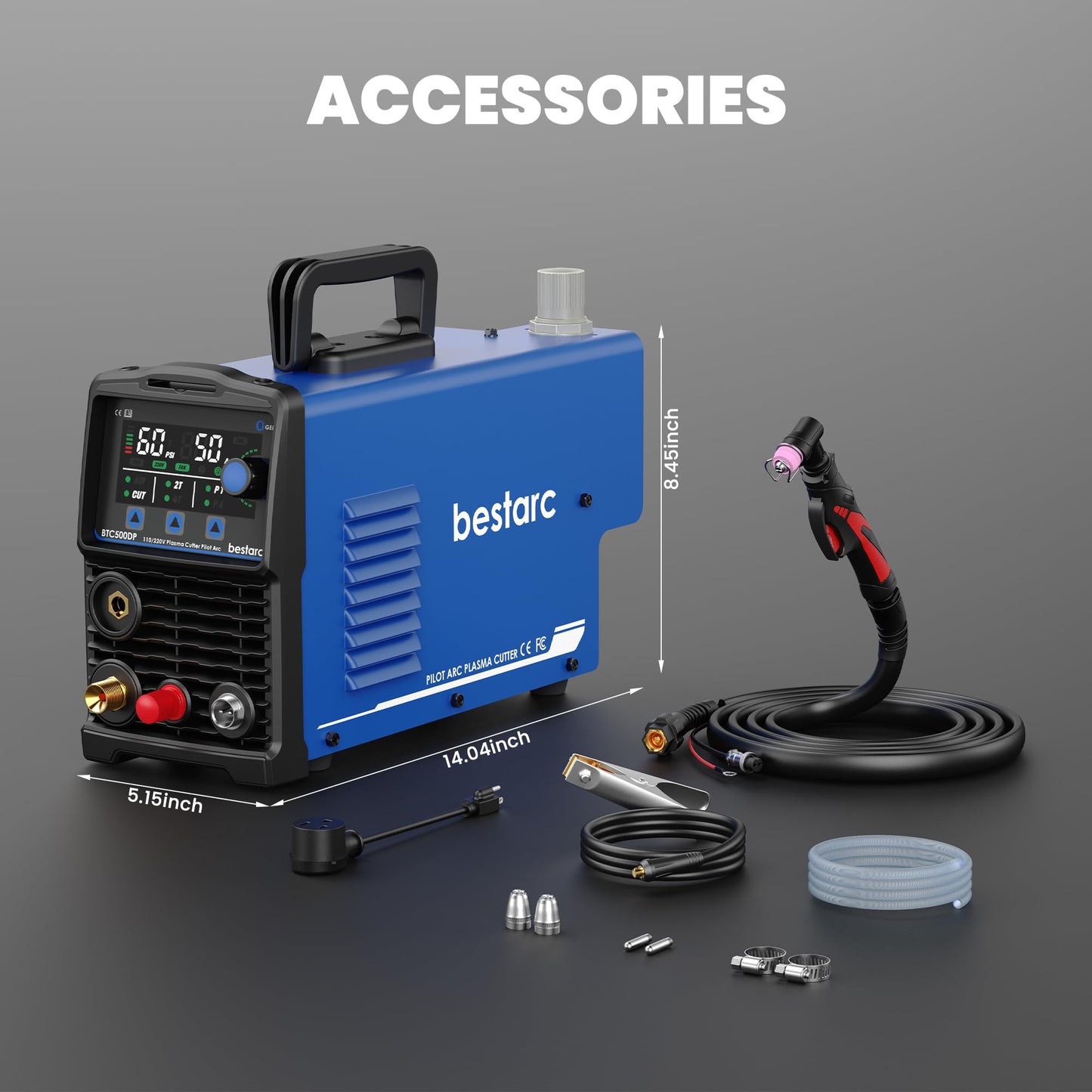 bestarc Pilot Arc Plasma Cutter, [Large LED Display][Air Sensor] 50A Plasma Cutter Machine 110/220V Dual Voltage, 1/2'' Clean Cut 3/4 Inch Max Cut, Post Flow Mesh, 2T/4T for Beginners DIY