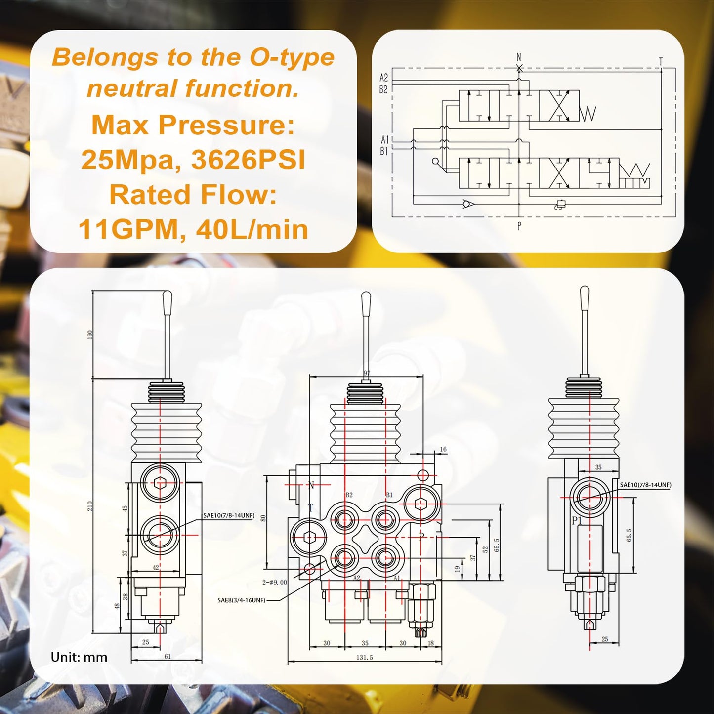 ‎JAHEZYAN Hydraulic Control Valve with Float, 2 Spool 11GPM Hydraulic Directional Valve for Log Splitters, Tractors Loaders