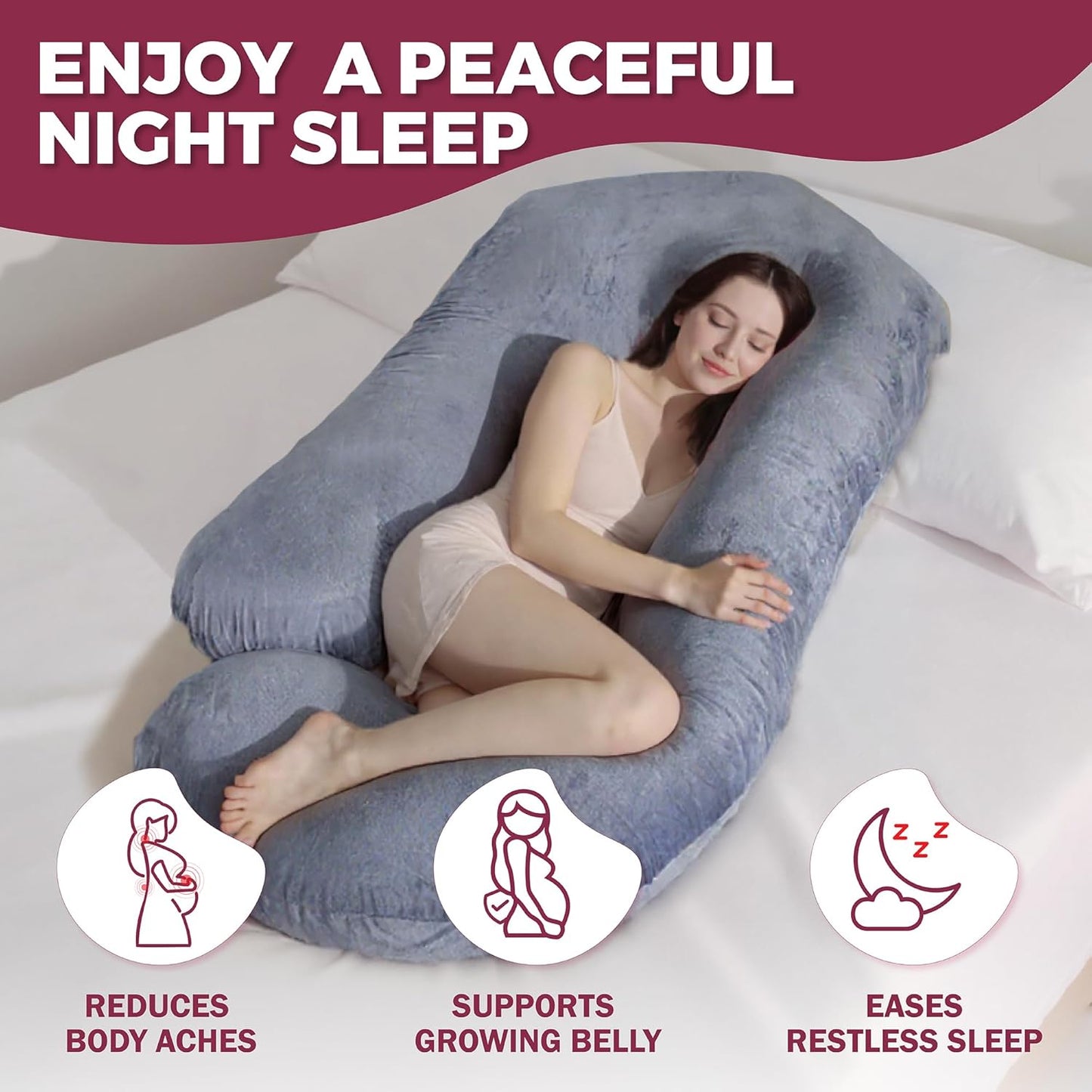 PILLANI Pregnancy Pillow - 57-Inch Maternity Support for Back, Belly, Neck & Hips | Removable Washable Cover