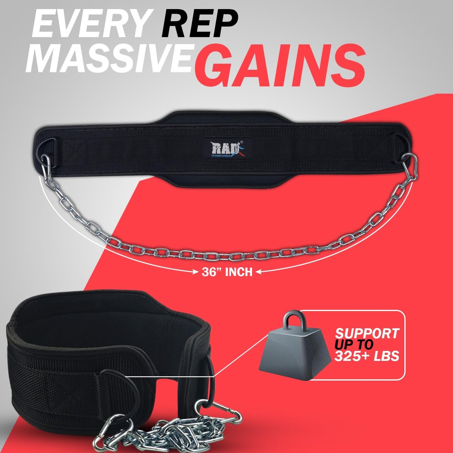 RAD Weighted Dip Belt for Men Comfortable Material Neoprene & Nylon Weight Pullups Squat Belt with Chain Weight Lifting Waist Dipping Belt for Workout